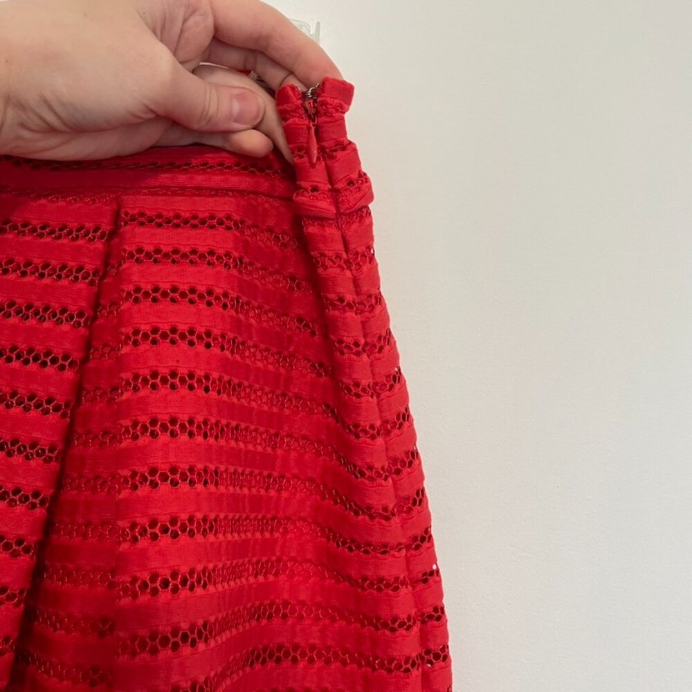EXPRESS Mesh High Waisted Full Pleated Skirt Red Striped 2010s Mini A-Line Skirt - Picture 9 of 16